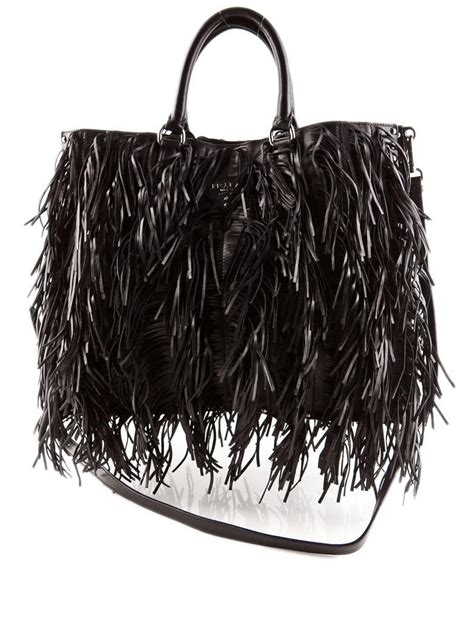 prada handbag with fringe|Black Nylon handbag with fringe .